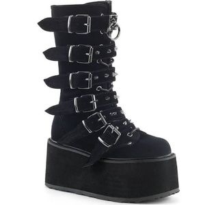 Black velvet dammed 225 mid calf boots